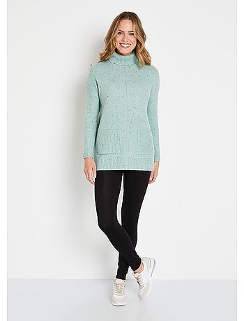 Cálido jersey túnica de cuello alto jaspeado - Afibel