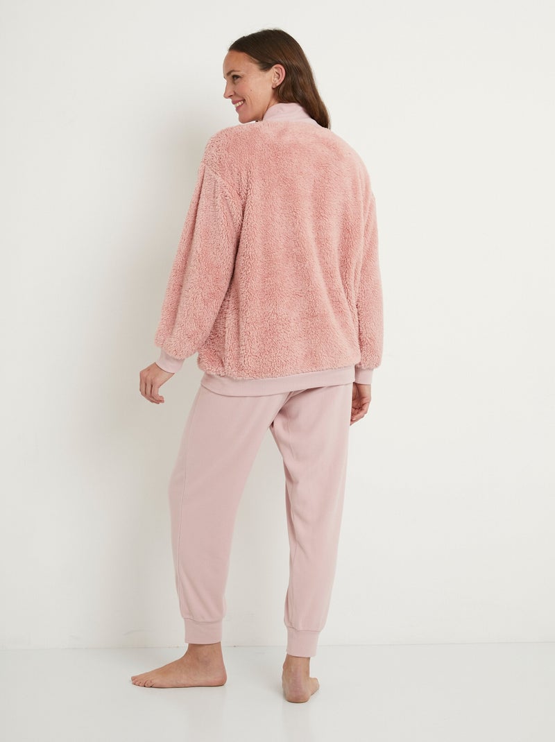 Cálido pijama con cuello de pico y mangas largas de felpa - Afibel Rosa viejo - Kiabi