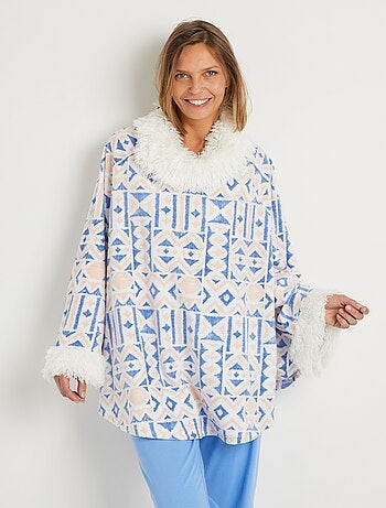 Cálido poncho polar estampado con cuello redondo - Afibel