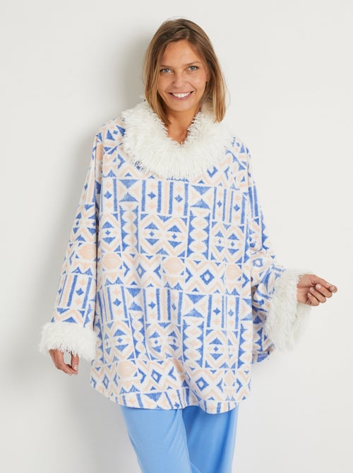Cálido poncho polar estampado con cuello redondo - Afibel - Kiabi