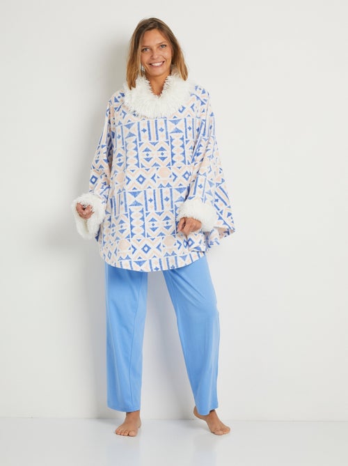 Cálido poncho polar estampado con cuello redondo - Afibel - Kiabi