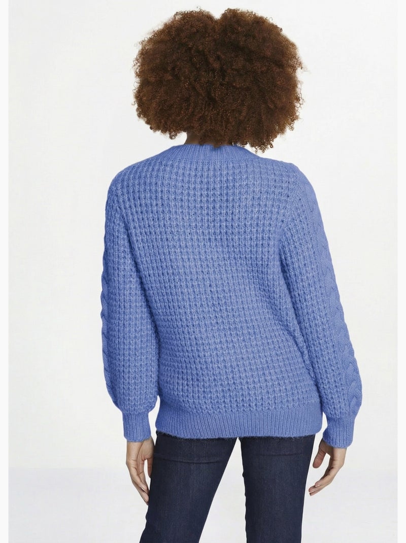 Cálido suéter de punto suave y elegante con cuello redondo - Afibel Azul - Kiabi