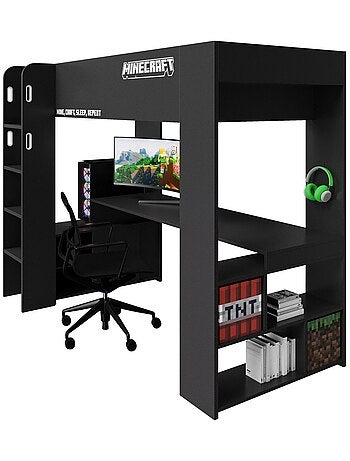 Cama alta con escritorio y luz LED 'Roba' - Minecraft
