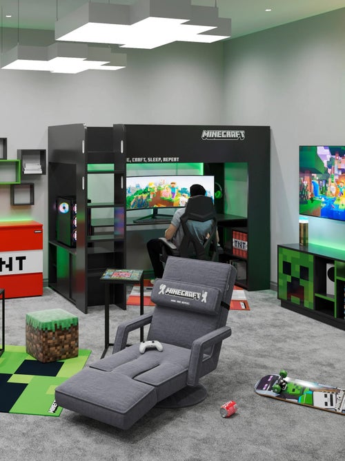 Cama alta con escritorio y luz LED 'Roba' - Minecraft - Kiabi