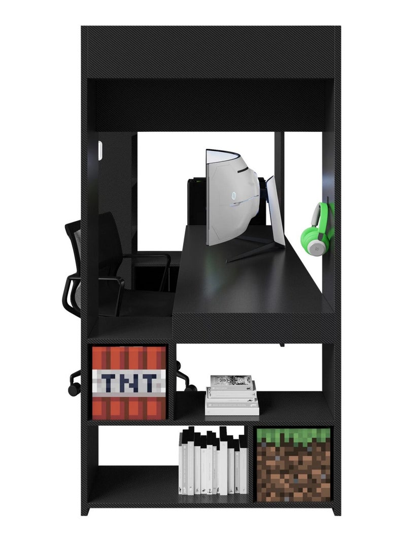 Cama alta con escritorio y luz LED 'Roba' - Minecraft Negro - Kiabi