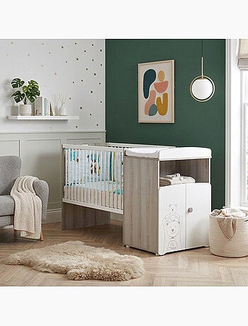 Cama combinada convertible de 120x60 a 90x190 en madera - BABYPRICE