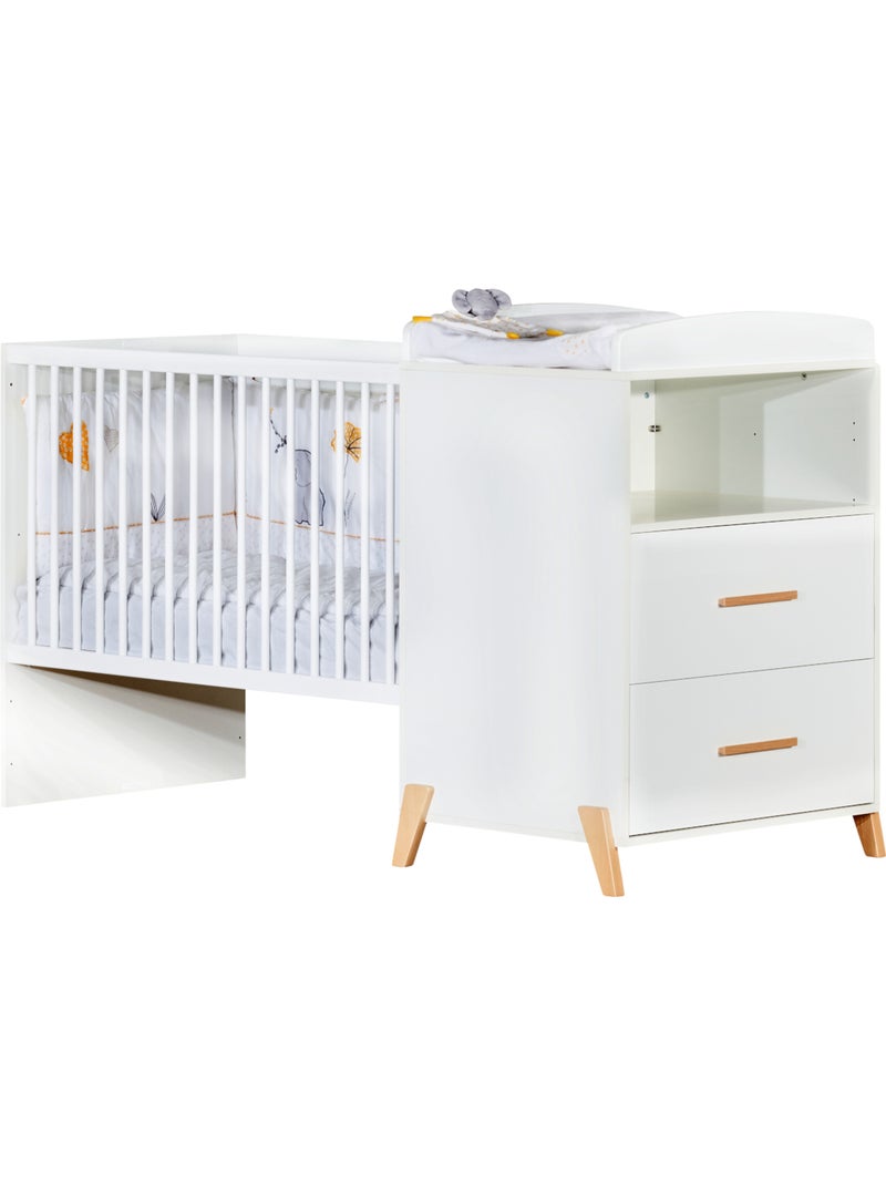 Cama Combinada Convertible de 120x60 a 90x190 en madera - BABYPRICE Blanco Marrón - Kiabi