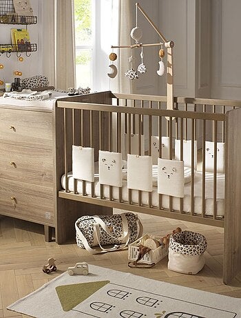 Cama de 120x60, convertible en 90x190, decoración en madera de roble - SAUTHON