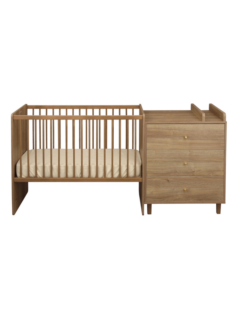 Cama de 120x60, convertible en 90x190, decoración en madera de roble - SAUTHON Marrón - Kiabi