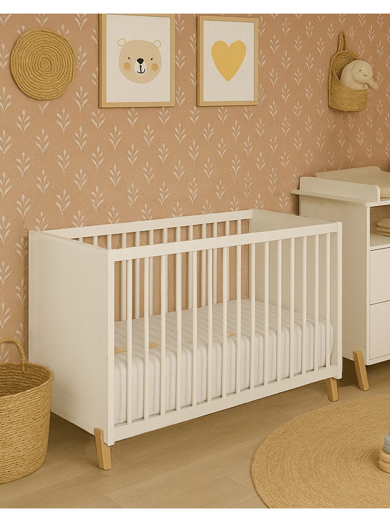 Cama de bebé de 120 x 60 sobre patas de madera - BABYPRICE Blanco Marrón - Kiabi