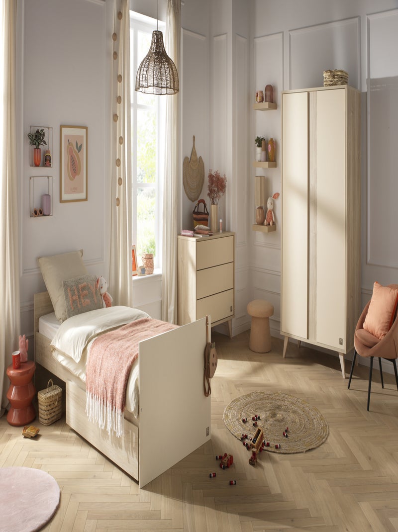 Cama de bebé de 120x60 convertible en 90x190 con cabeceros de paneles de imitación - SAUTHON Marrón - Kiabi