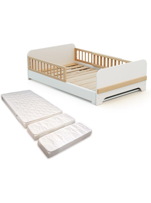 Cama de suelo infantil extensible de madera 80x140-165-190 CARROUSEL con colchón - Kiabi