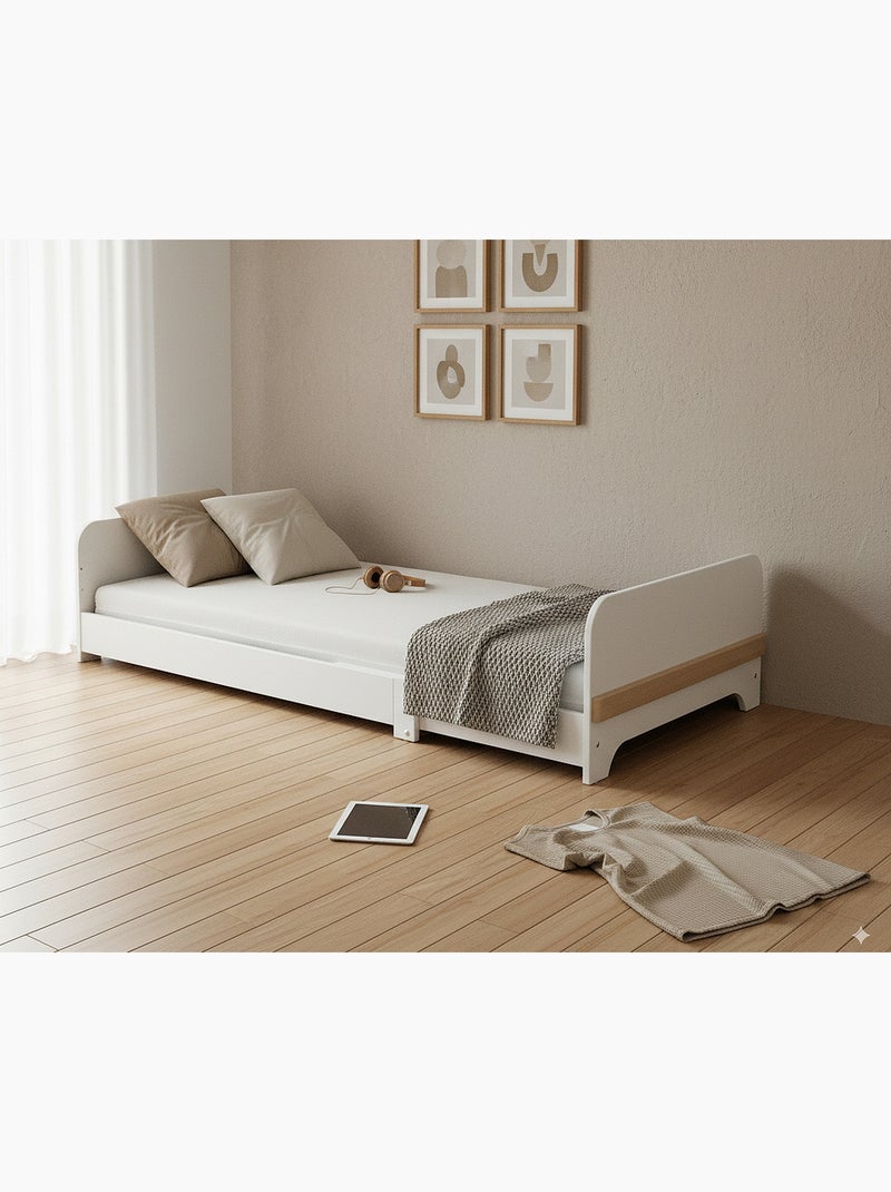 Cama de suelo infantil extensible de madera 80x140-165-190 carrousel con colchón Blanco - Kiabi