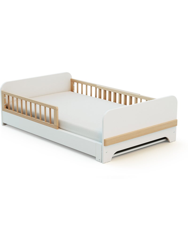 Cama de suelo infantil extensible de madera 80x140-165-190 carrousel con colchón Blanco - Kiabi