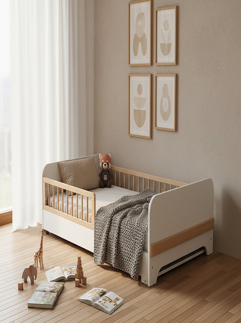 Cama infantil a ras de suelo extensible de madera 80x140165190 carrousel Blanco - Kiabi