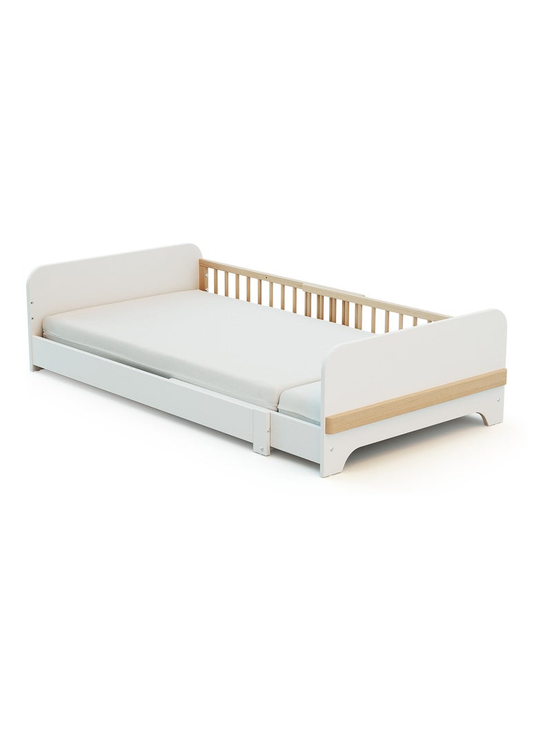 Cama infantil a ras de suelo extensible de madera 80x140165190 carrousel Blanco - Kiabi