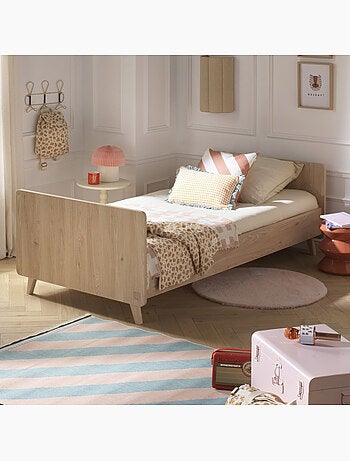 Cama junior 90x190 con somier y colchón - decoración en madera de roble - SAUTHON