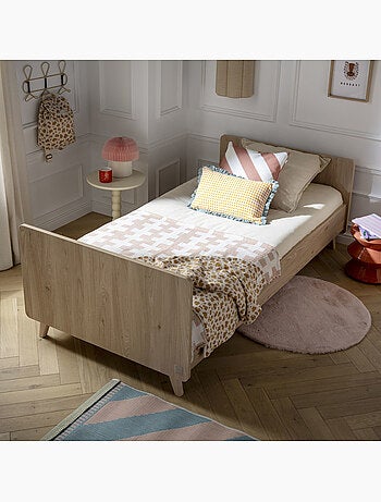 Cama junior 90x190 con somier y colchón - decoración en madera de roble - SAUTHON