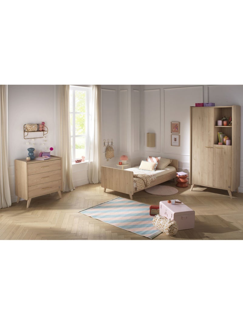 Cama junior 90x190 con somier y colchón - decoración en madera de roble - SAUTHON Marrón - Kiabi