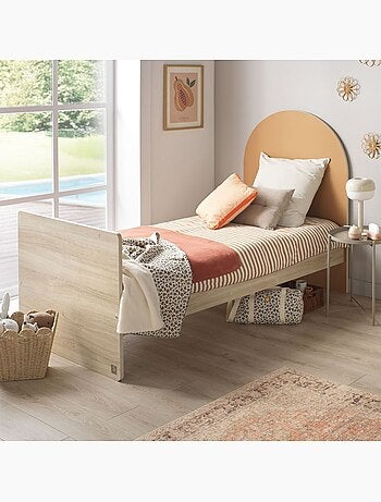 Cama junior 90x190 con somier y colchón - decoración en madera de roble sepia - cabecero - SAUTHON