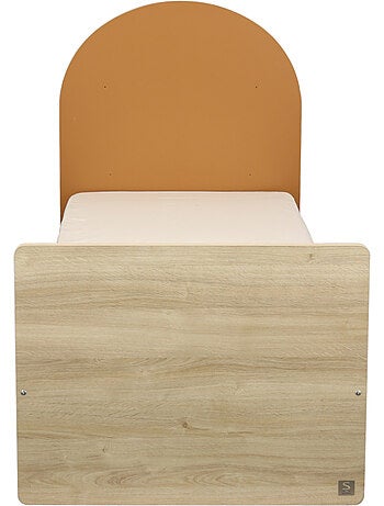 Cama junior 90x190 con somier y colchón - decoración en madera de roble sepia - cabecero - SAUTHON