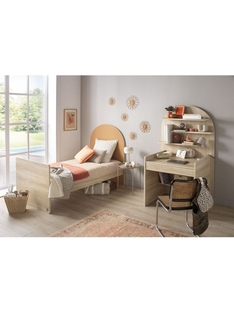 Cama junior 90x190 con somier y colchón - decoración en madera de roble sepia - cabecero - SAUTHON Marrón caramelo - Kiabi