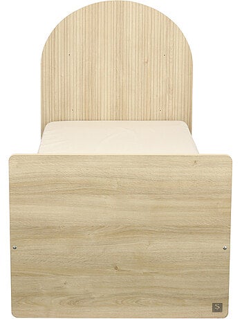 Cama junior 90x190 con somier y colchón - decoración en madera de roble sepia - cabecero - SAUTHON