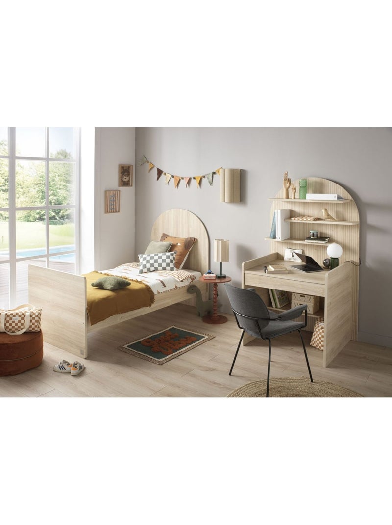 Cama junior 90x190 con somier y colchón - decoración en madera de roble sepia - cabecero - SAUTHON Marrón - Kiabi