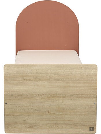 Cama junior 90x190 con somier y colchón - decoración en madera de roble sepia - cabecero - SAUTHON