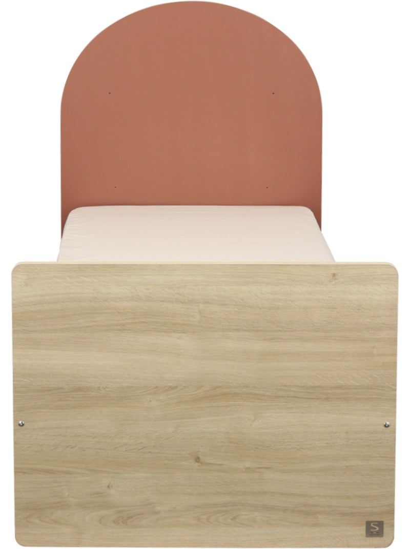 Cama junior 90x190 con somier y colchón - decoración en madera de roble sepia - cabecero - SAUTHON Rojo - Kiabi