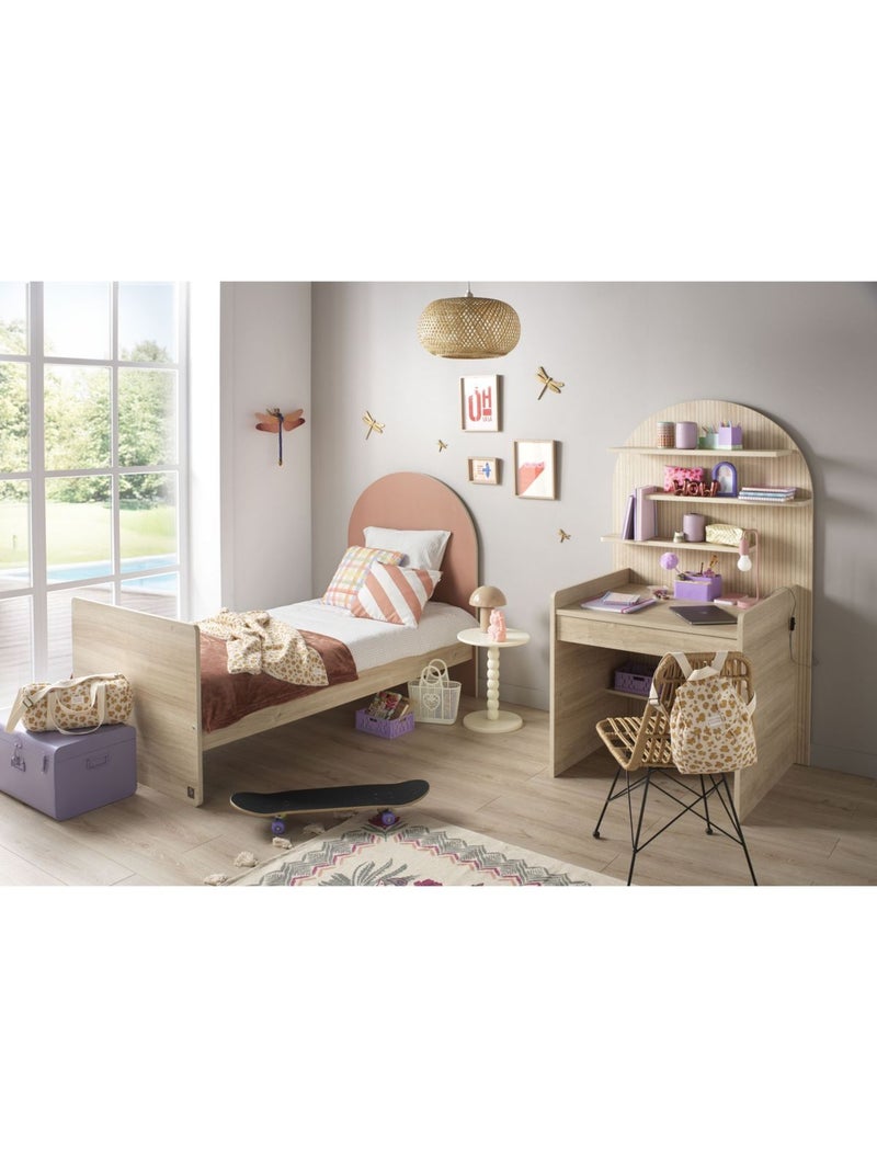 Cama junior 90x190 con somier y colchón - decoración en madera de roble sepia - cabecero - SAUTHON Rojo - Kiabi