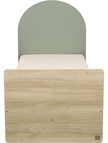 Cama junior 90x190 con somier y colchón - decoración en madera de roble sepia - cabecero - SAUTHON