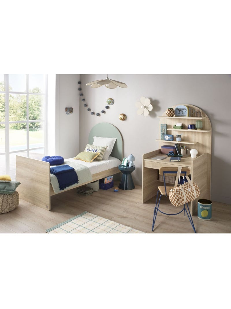 Cama junior 90x190 con somier y colchón - decoración en madera de roble sepia - cabecero - SAUTHON Verde - Kiabi