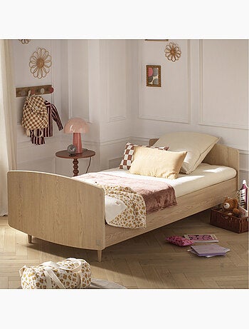 Cama junior de 190 x 90 cm con somier y colchón incluidos - decoración en madera de roble - SAUTHON