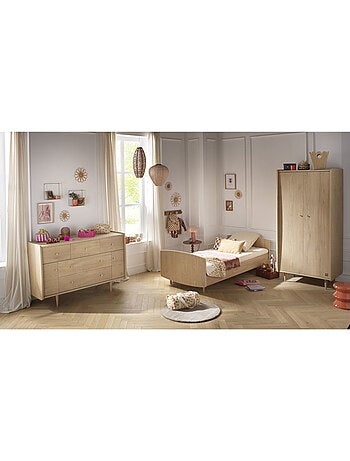Cama junior de 190 x 90 cm con somier y colchón incluidos - decoración en madera de roble - SAUTHON