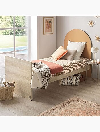 Cama juvenil 90x190 - decoración madera roble sepia - cabecero - SAUTHON