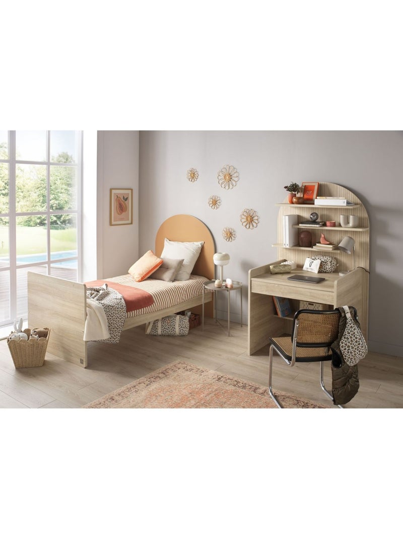 Cama juvenil 90x190 - decoración madera roble sepia - cabecero - SAUTHON Marrón caramelo - Kiabi