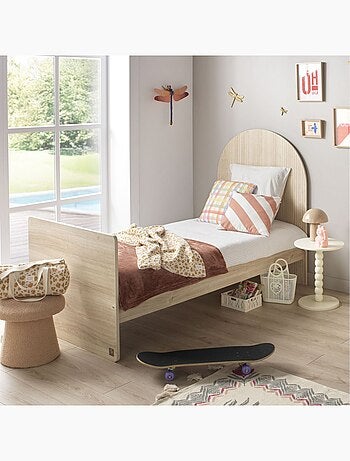 Cama juvenil 90x190 - decoración madera roble sepia - cabecero - SAUTHON