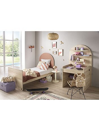 Cama juvenil 90x190 - decoración madera roble sepia - cabecero - SAUTHON