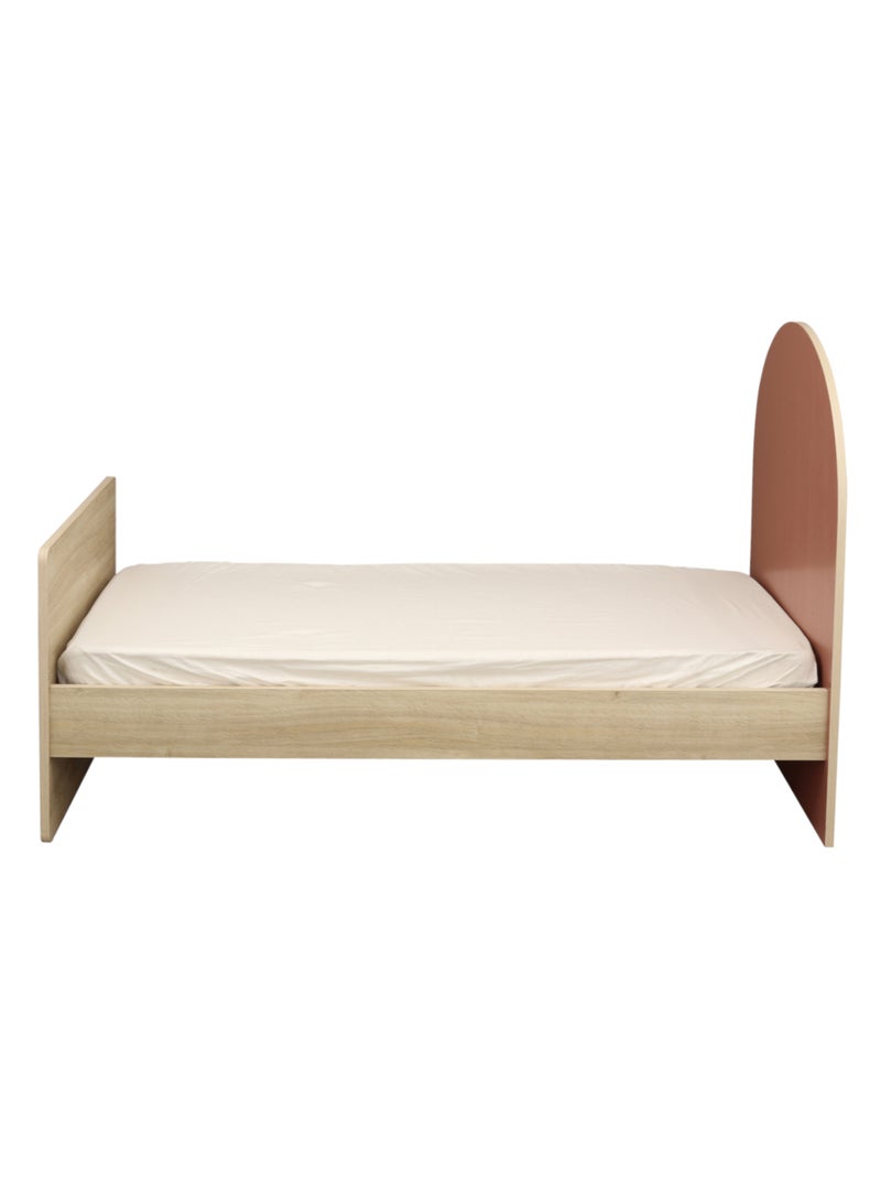 Cama juvenil 90x190 - decoración madera roble sepia - cabecero - SAUTHON Rojo - Kiabi
