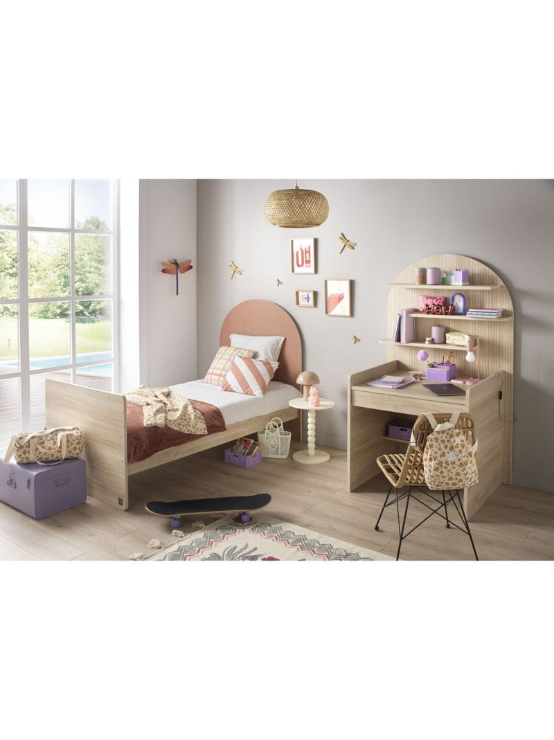 Cama juvenil 90x190 - decoración madera roble sepia - cabecero - SAUTHON Rojo - Kiabi