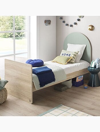 Cama juvenil 90x190 - decoración madera roble sepia - cabecero - SAUTHON