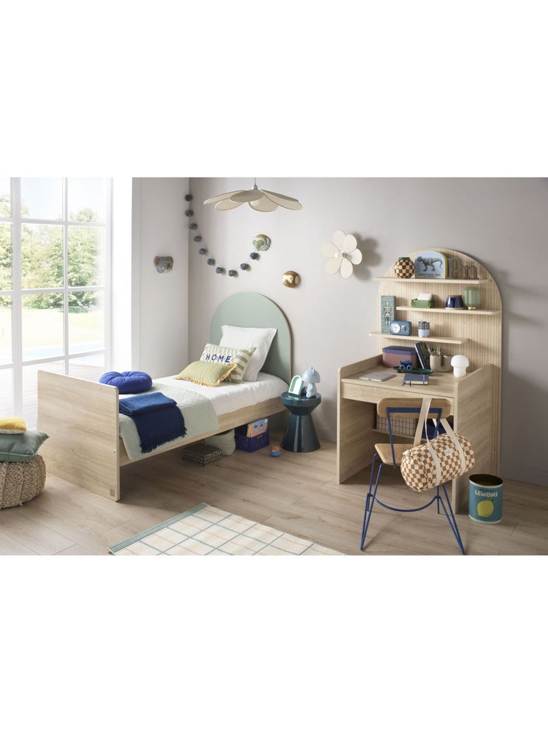 Cama juvenil 90x190 - decoración madera roble sepia - cabecero - SAUTHON Verde - Kiabi