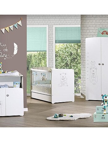 Cama trío de madera blanca, cómoda y - BABYPRICE