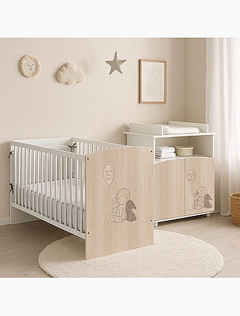 Cambiador con cómoda de 2 puertas y un hueco, con decoración efecto - BABYPRICE