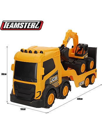 Camión de construcción con excavadora de juguete teamsterz