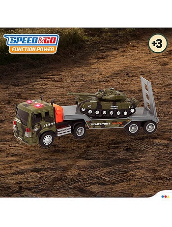 Camión de juguete portacoches militares con luz y sonido speed & go