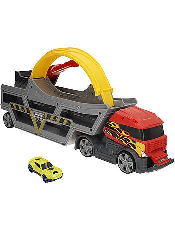 Camión lanzador de coches con pista looping y coche metálico teamsterz