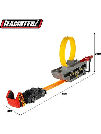 Camión lanzador de coches con pista looping y coche metálico teamsterz