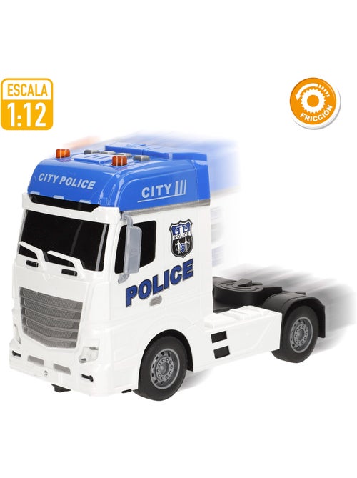 Camión portavehículos policía fricción c/luz y sonido 1:12 speed & go - Kiabi